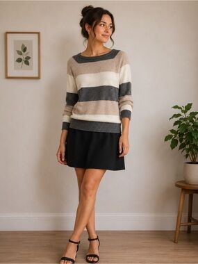 Kenar Angora Blend Striped Sweater Medium Colorblock Knit